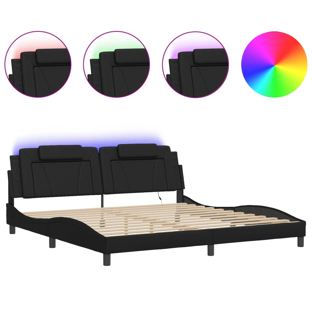 fekete ágykeret Viana LED-ekkel matrac nélkül 200x200 cm