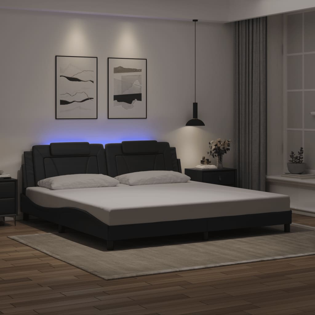 fekete ágykeret Viana LED-ekkel matrac nélkül 200x200 cm