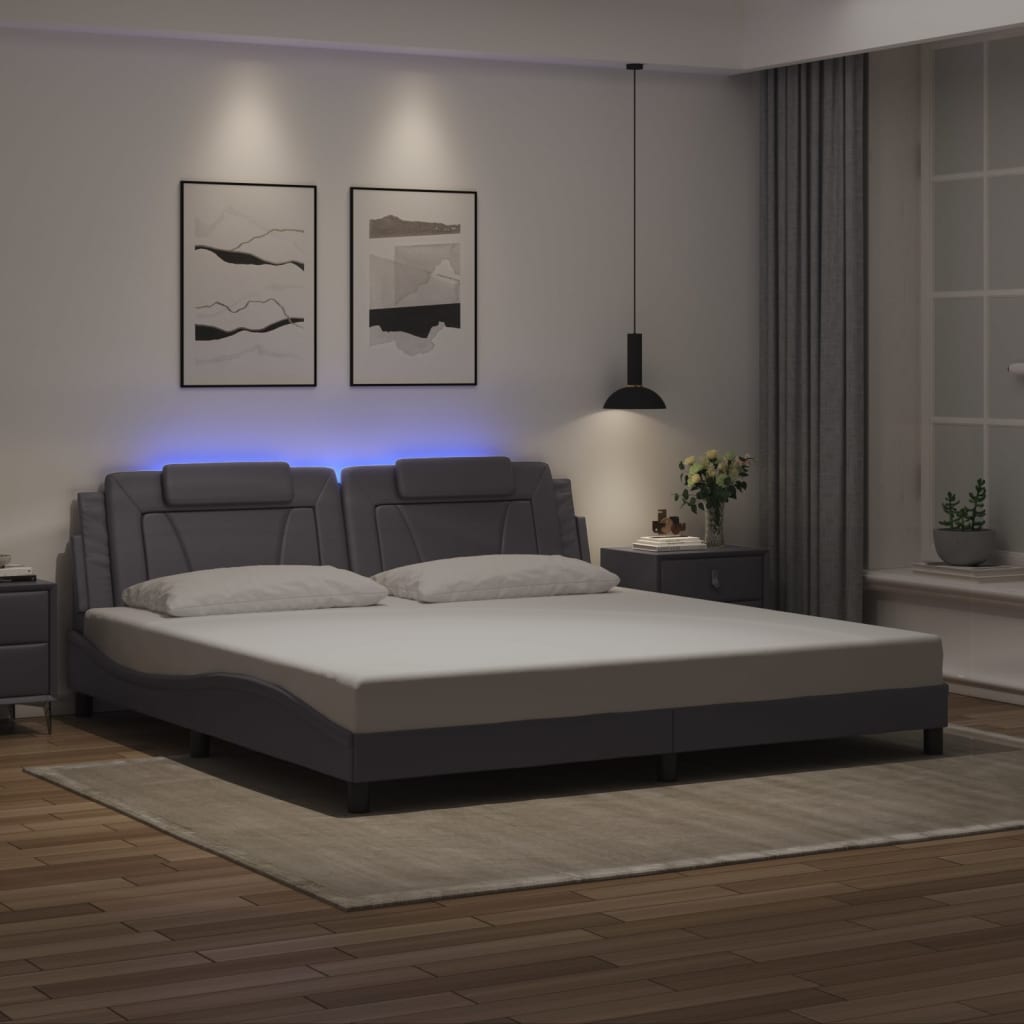 szürke ágykeret Viana LED-ekkel matrac nélkül 200 x 200 cm