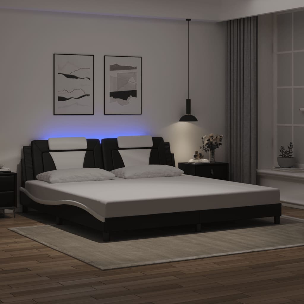 fekete és fehér ágykeret Viana LED-ekkel matrac nélkül 200x200 cm
