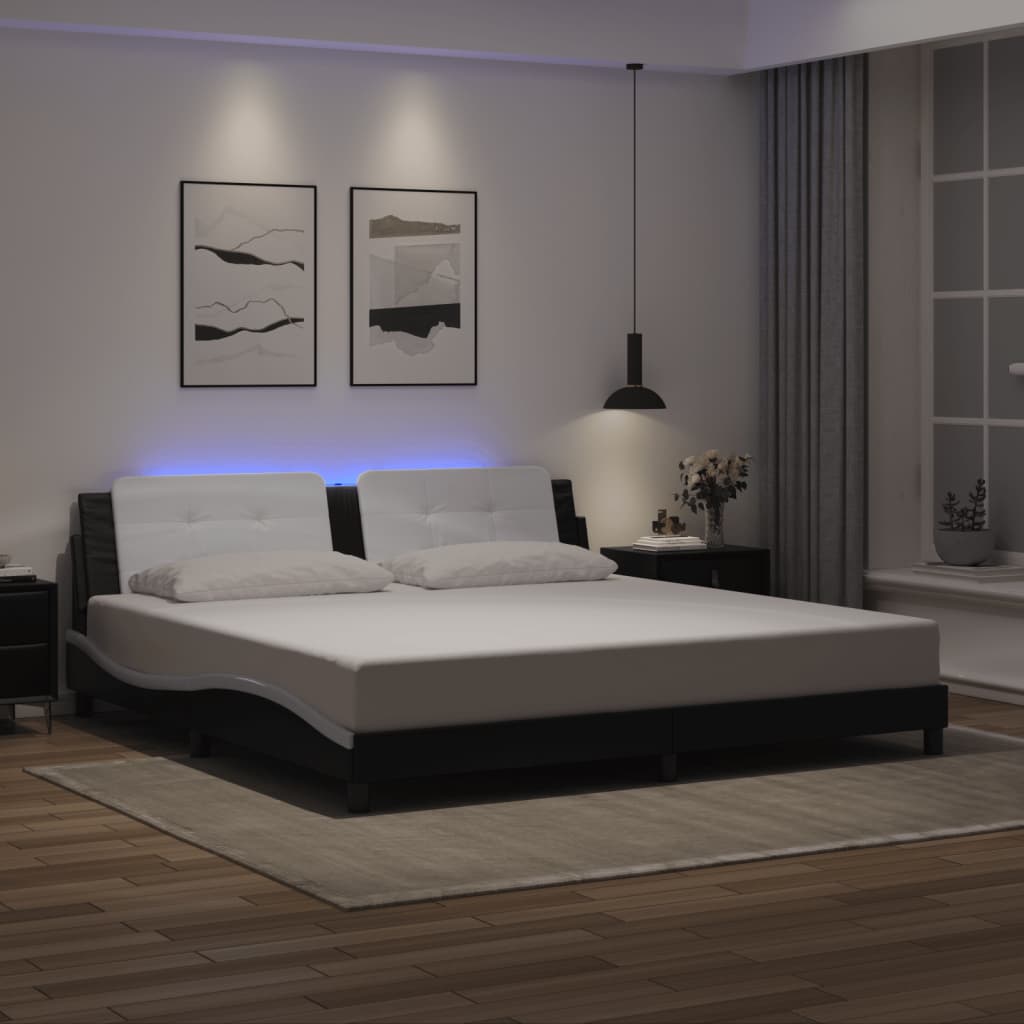 fekete és fehér ágykeret LED-ekkel matrac nélkül Zadar 200x200 cm