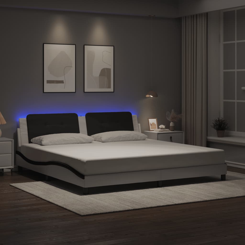 fehér és fekete ágykeret LED-ekkel matrac nélkül Zadar 200x200 cm