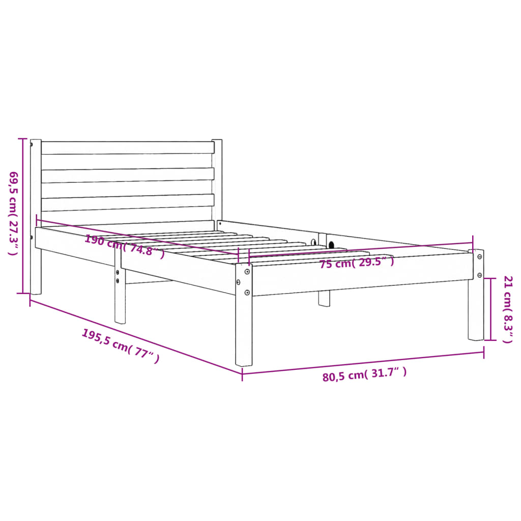 viaszbarna tömör fenyőfa ágy matrac nélkül 75 x 190 cm