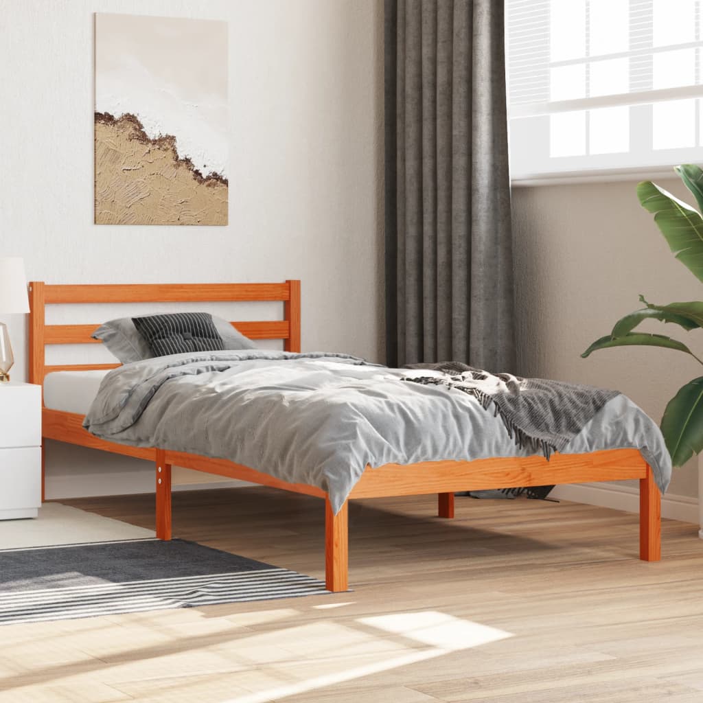 viaszbarna tömör fenyőfa ágy matrac nélkül 75 x 190 cm