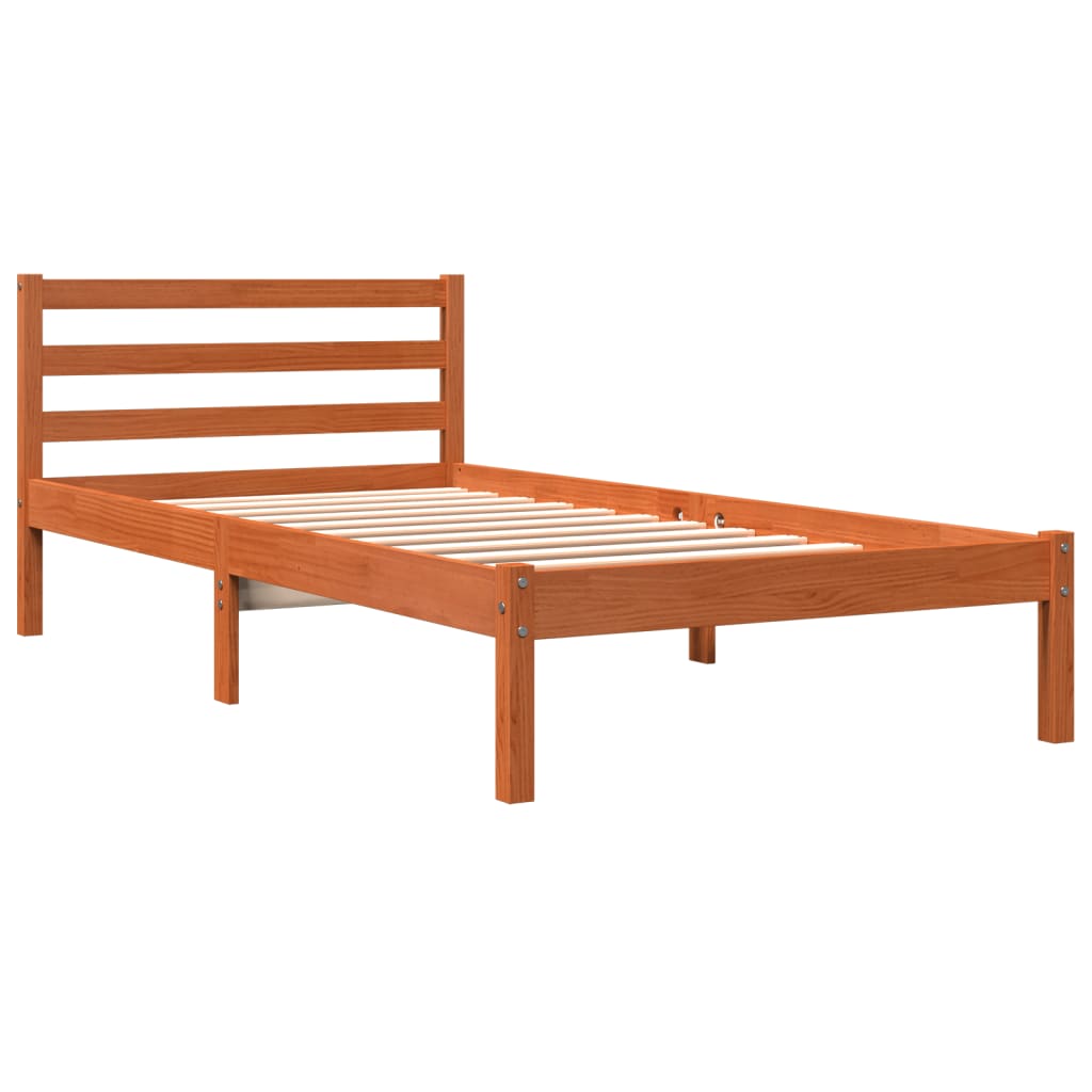 viaszbarna tömör fenyőfa ágy matrac nélkül 90 x 190 cm