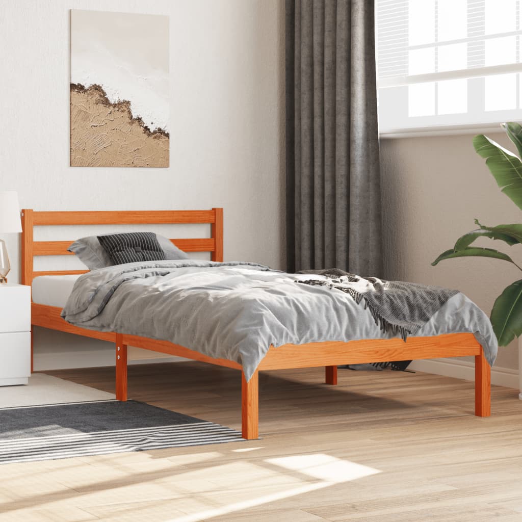 viaszbarna tömör fenyőfa ágy matrac nélkül 90 x 190 cm