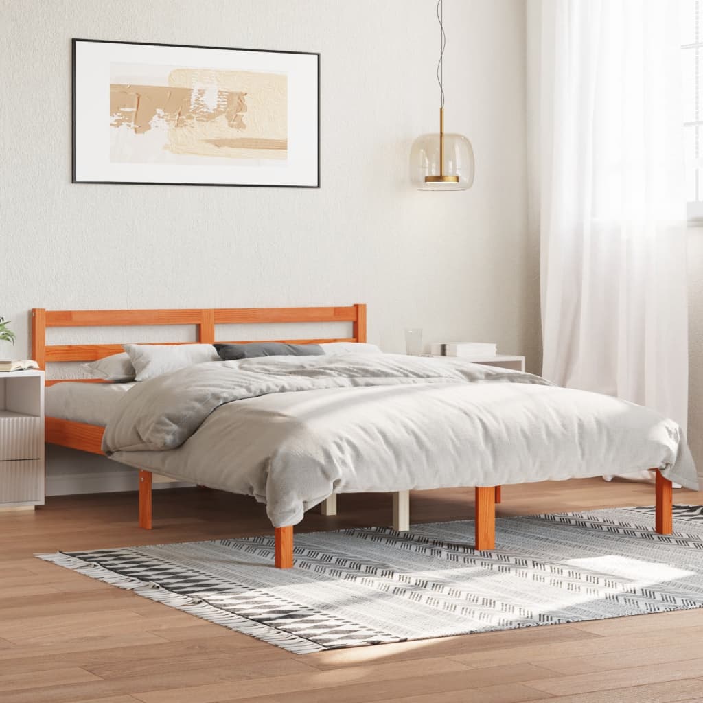 viaszbarna tömör fenyőfa ágy matrac nélkül 120 x 190 cm