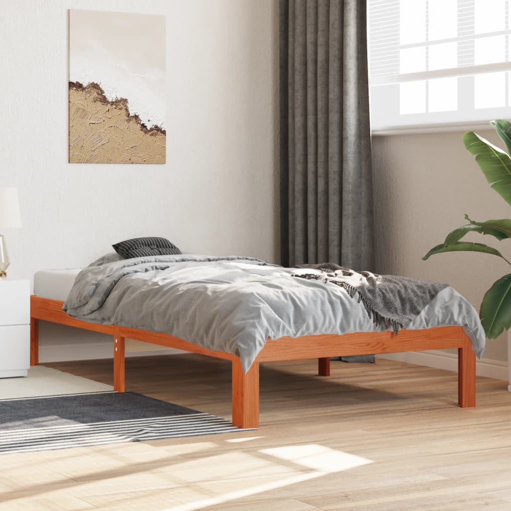 viaszbarna tömör fenyőfa ágy matrac nélkül 75 x 190 cm