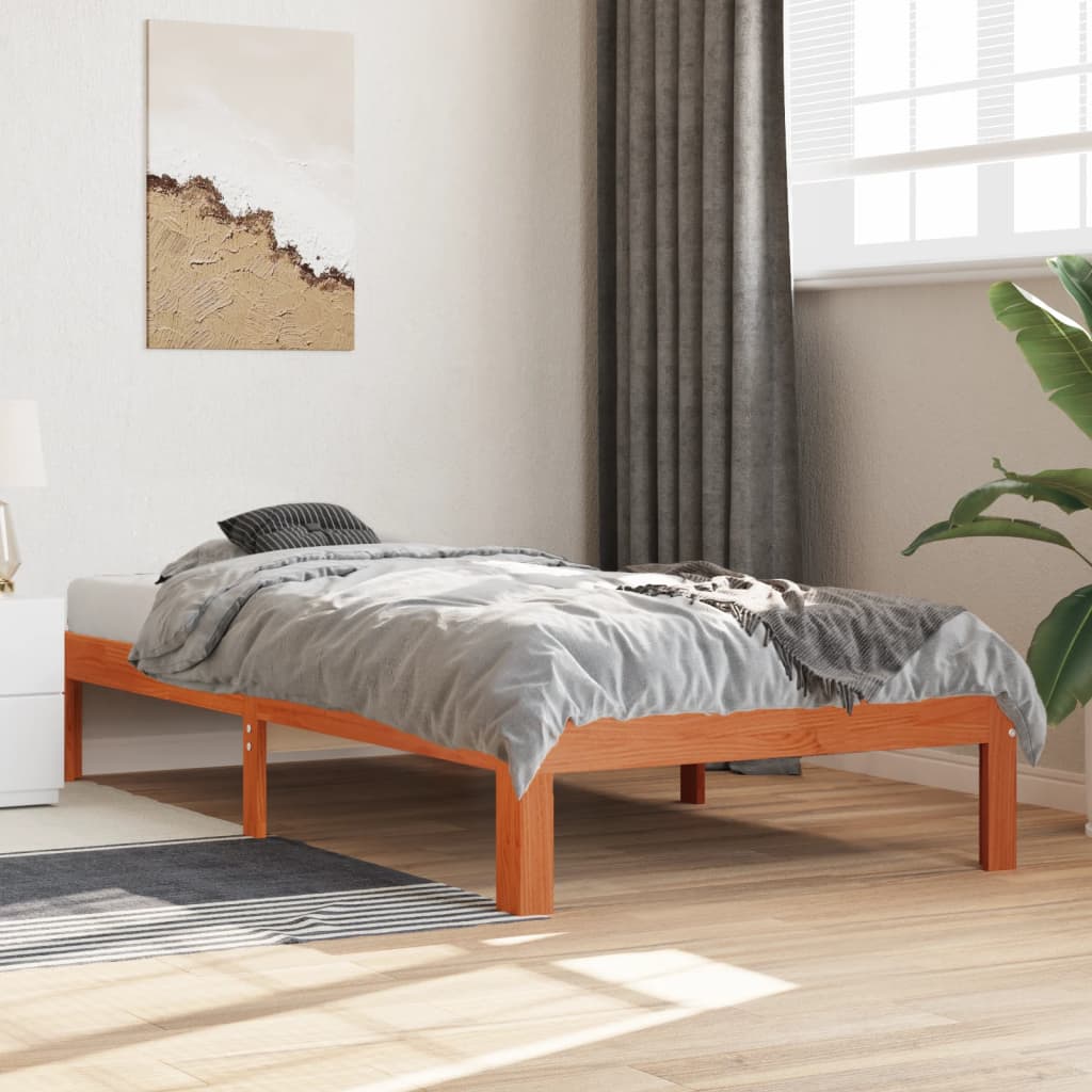 viaszbarna tömör fenyőfa ágy matrac nélkül 90 x 190 cm