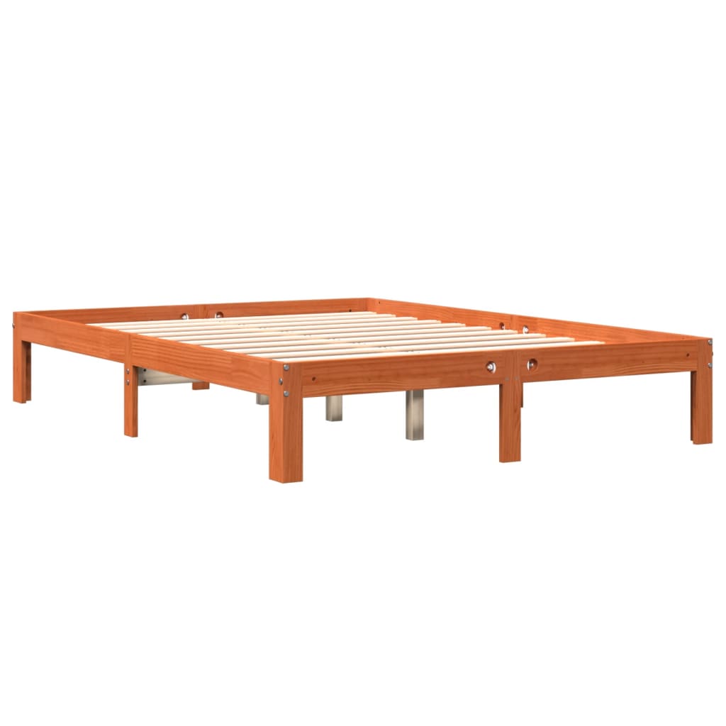 viaszbarna tömör fenyőfa ágy matrac nélkül 135 x 190 cm