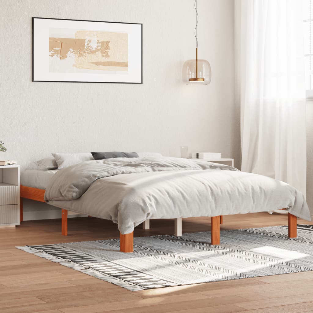 viaszbarna tömör fenyőfa ágy matrac nélkül 135 x 190 cm