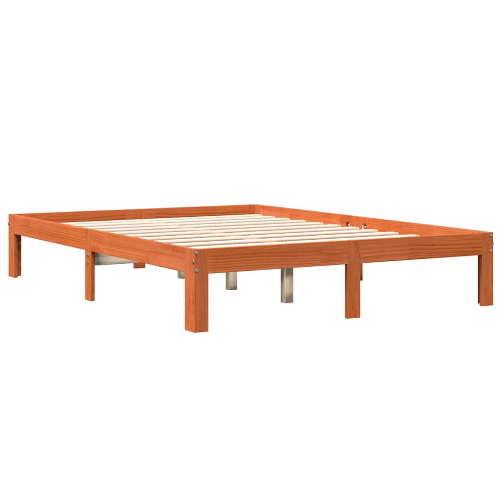 viaszbarna tömör fenyőfa ágy matrac nélkül 140 x 190 cm