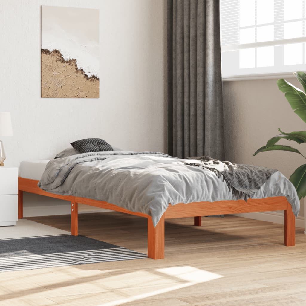 viaszbarna tömör fenyőfa ágy matrac nélkül 100 x 200 cm