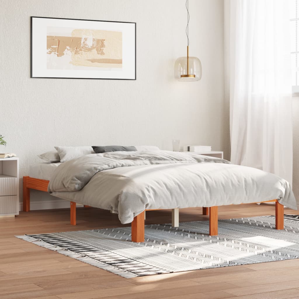 viaszbarna tömör fenyőfa ágy matrac nélkül 140 x 200 cm