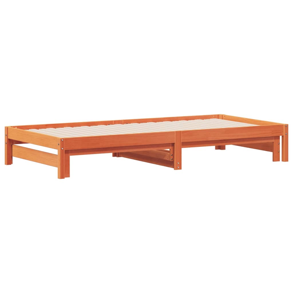 viaszbarna tömör fenyőfa kihúzható kanapéágy 90 x 200 cm
