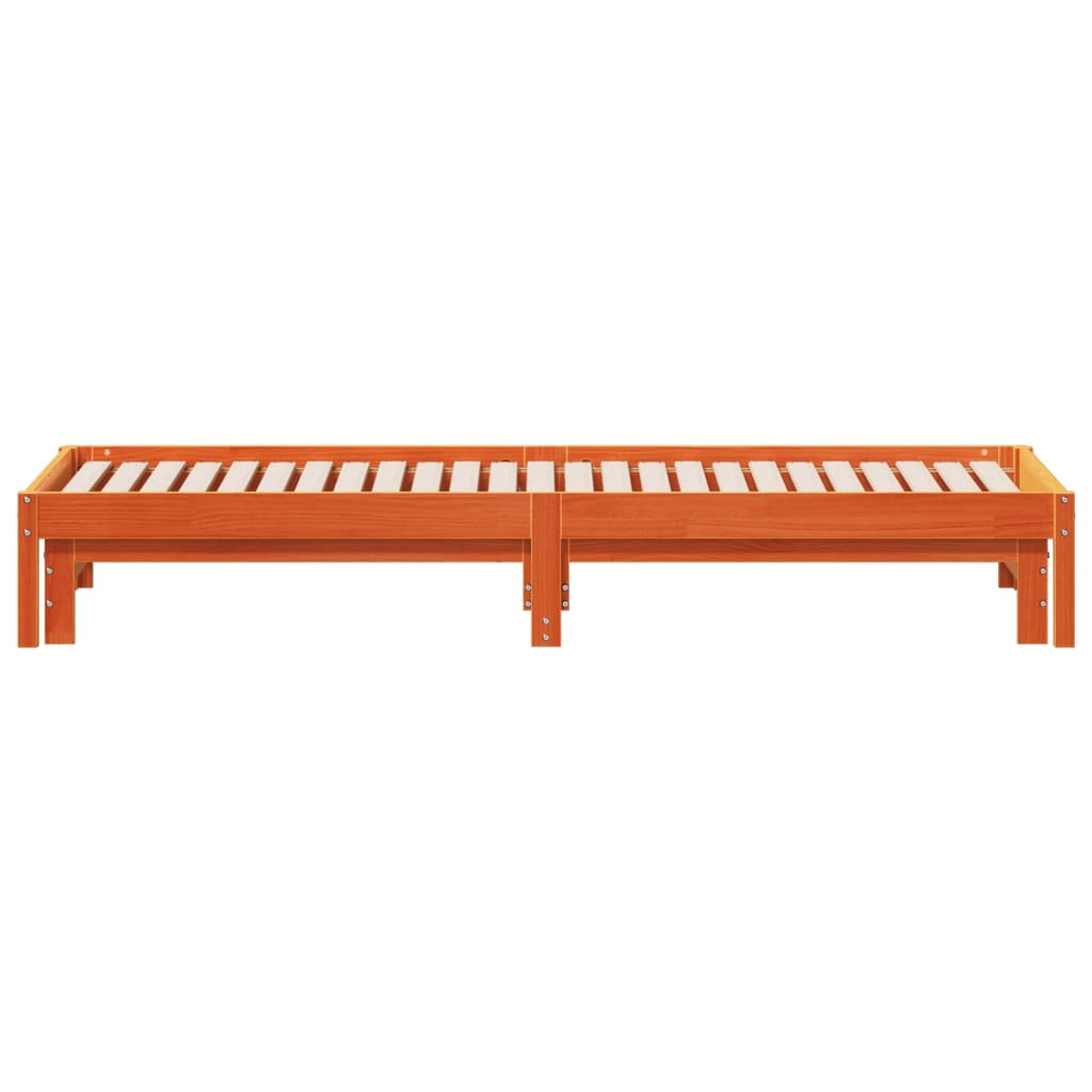viaszbarna tömör fenyőfa kihúzható kanapéágy 90 x 200 cm