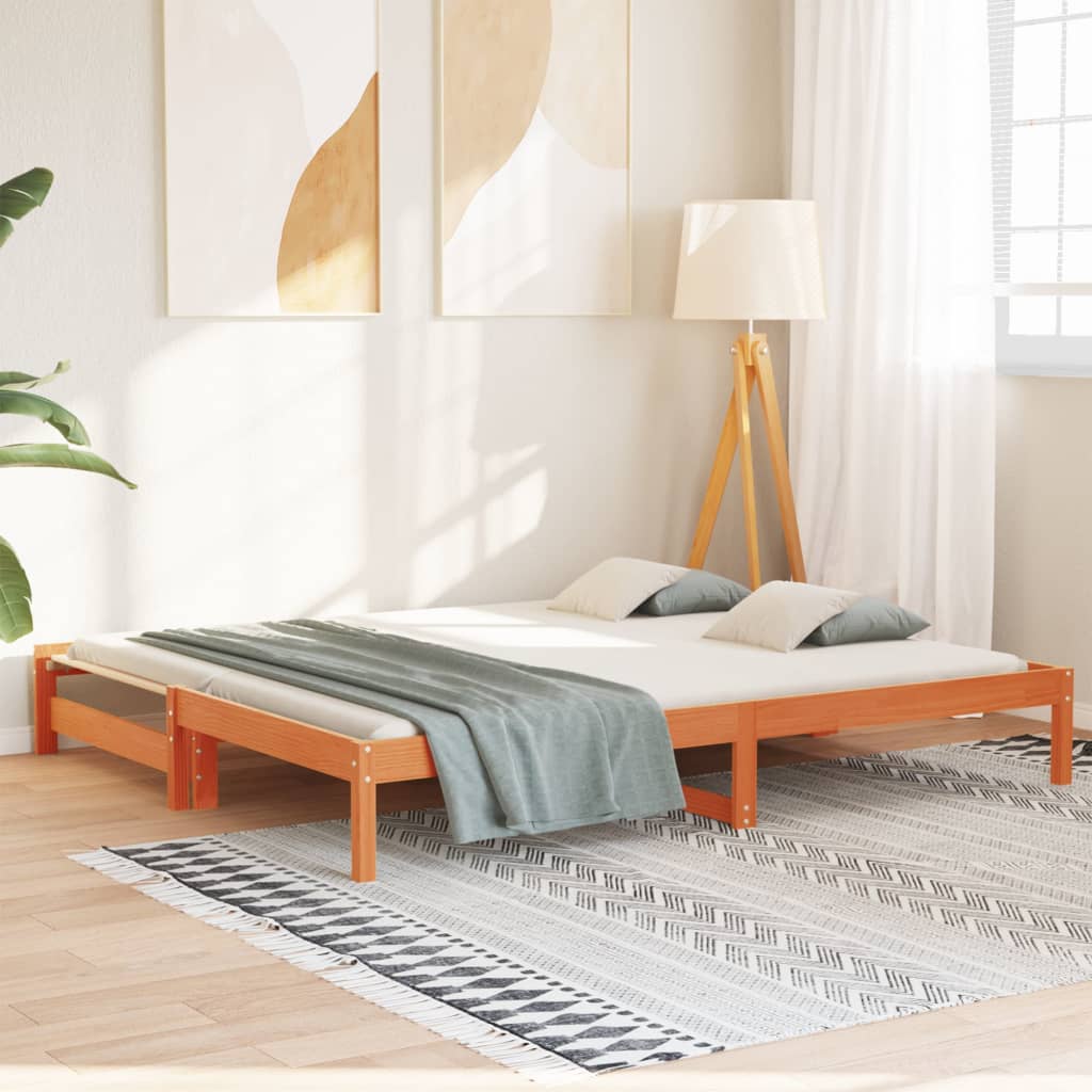 viaszbarna tömör fenyőfa kihúzható kanapéágy 90 x 190 cm