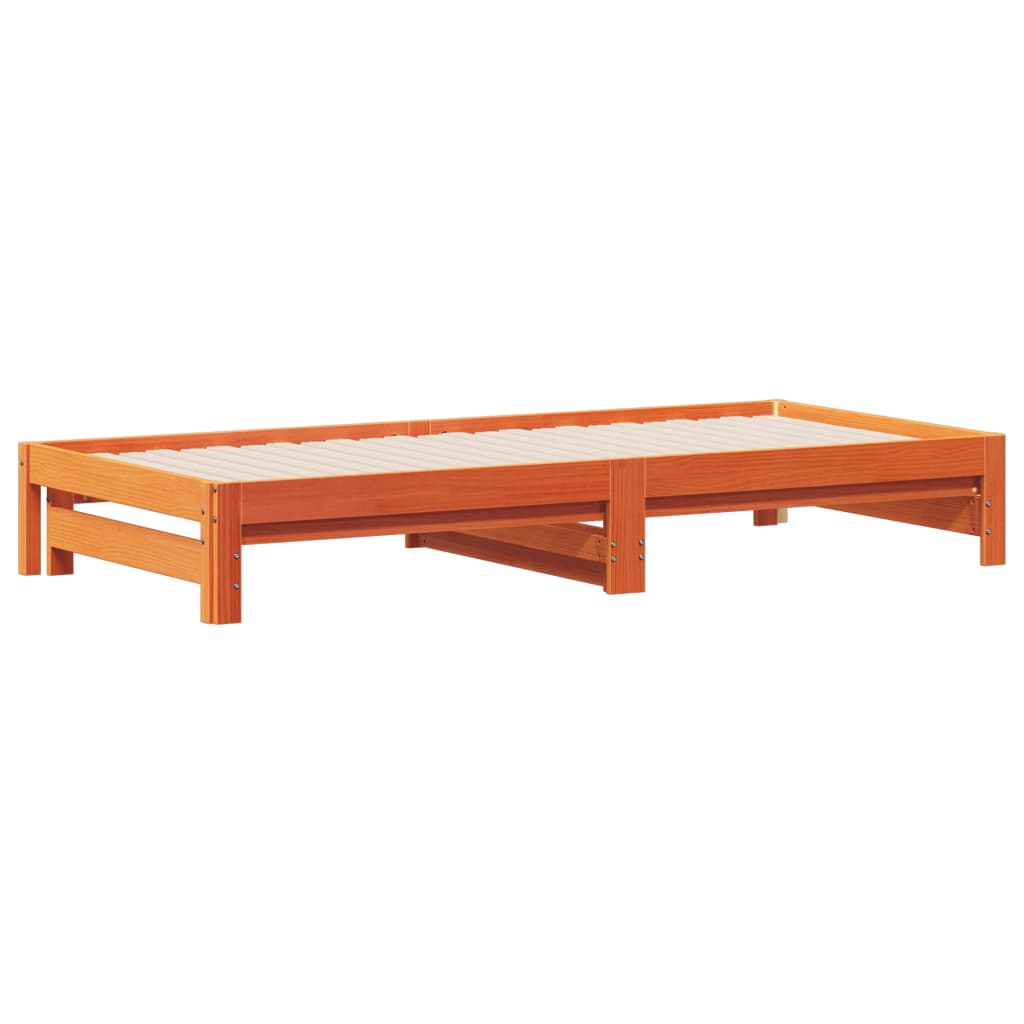 viaszbarna tömör fenyőfa kihúzható kanapéágy 90 x 190 cm
