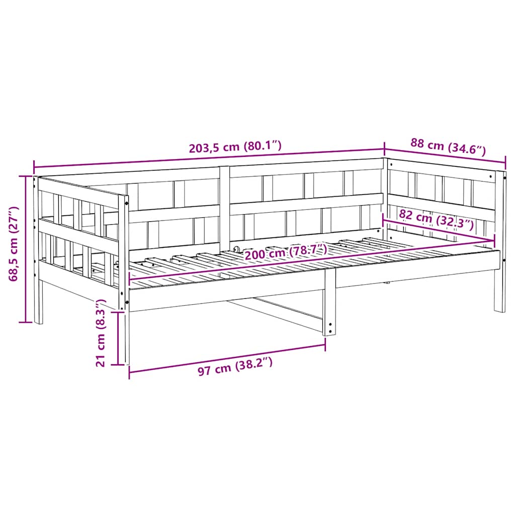 viaszbarna tömör fenyőfa kanapéágy matrac nélkül 80 x 200 cm
