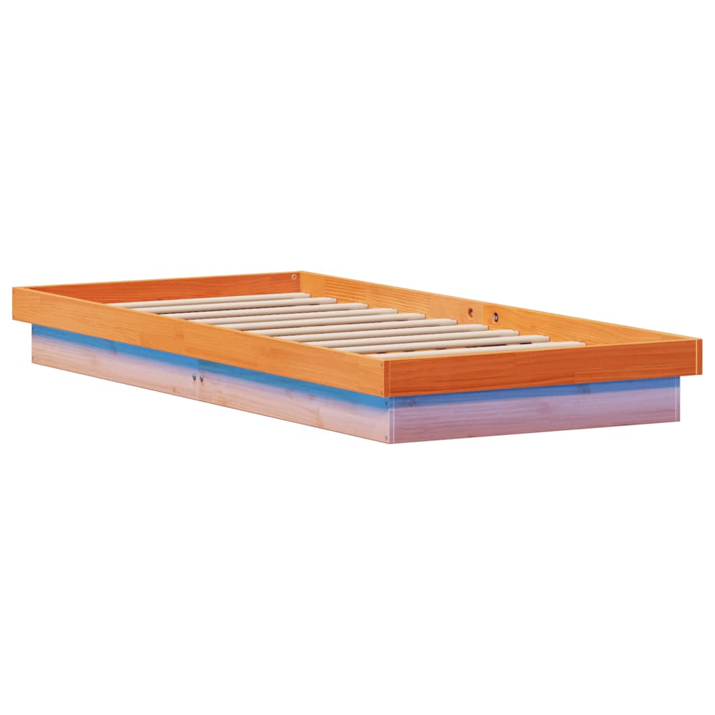 viaszbarna tömör fenyőfa LED-es ágykeret 90 x 190 cm