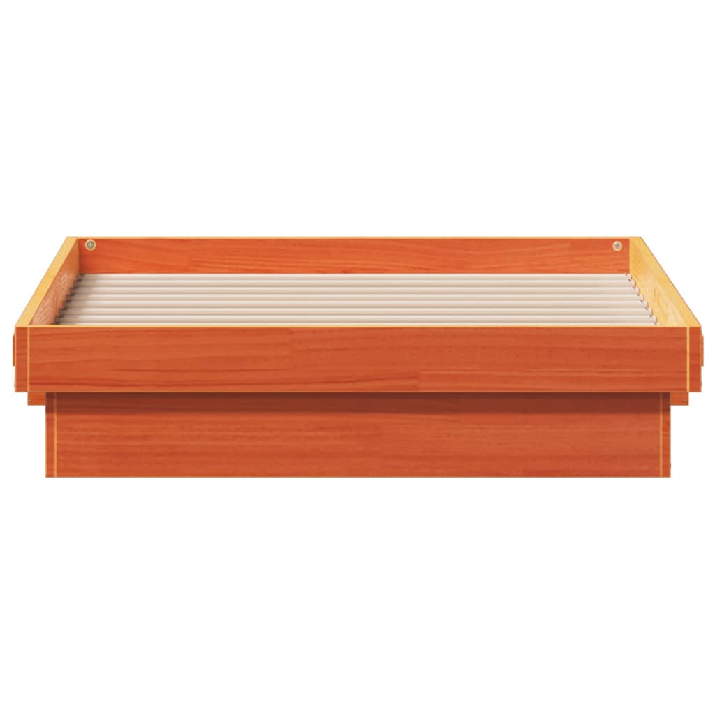 viaszbarna tömör fenyőfa LED-es ágykeret 90 x 190 cm