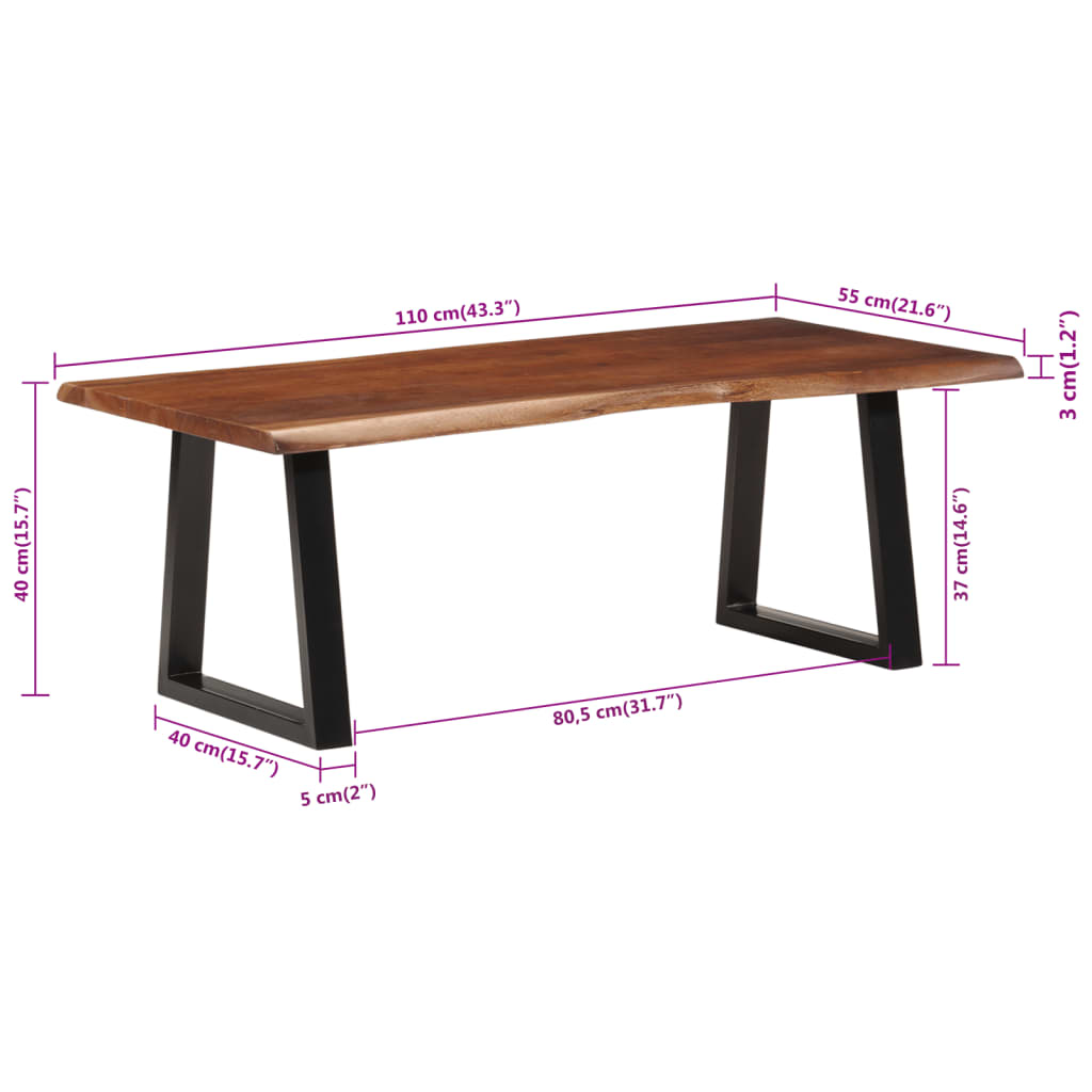 mézbarna tömör akácfa dohányzóasztal 110 x 55 x 40 cm