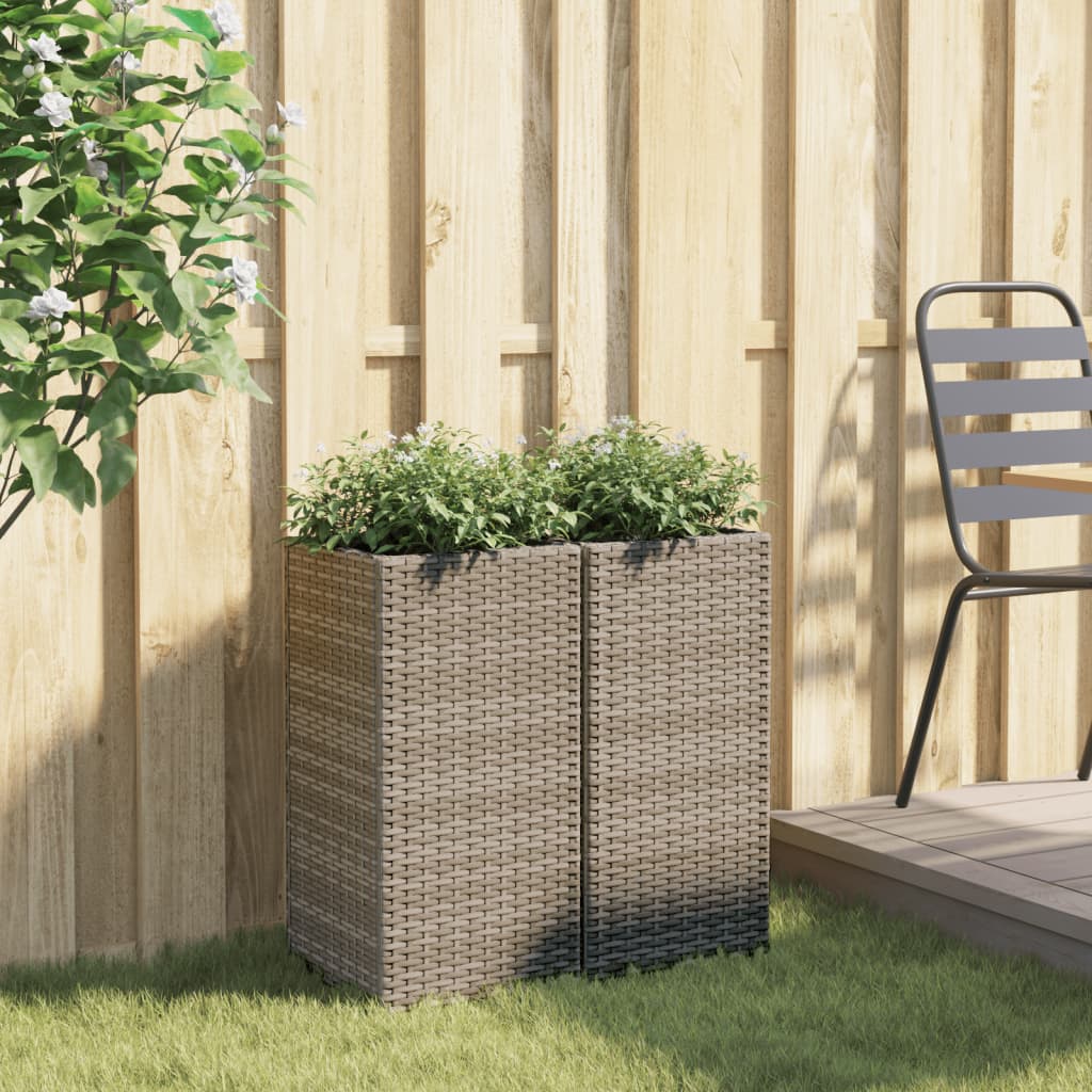 2 db szürke polyrattan kerti ültetőláda 30x30x60 cm