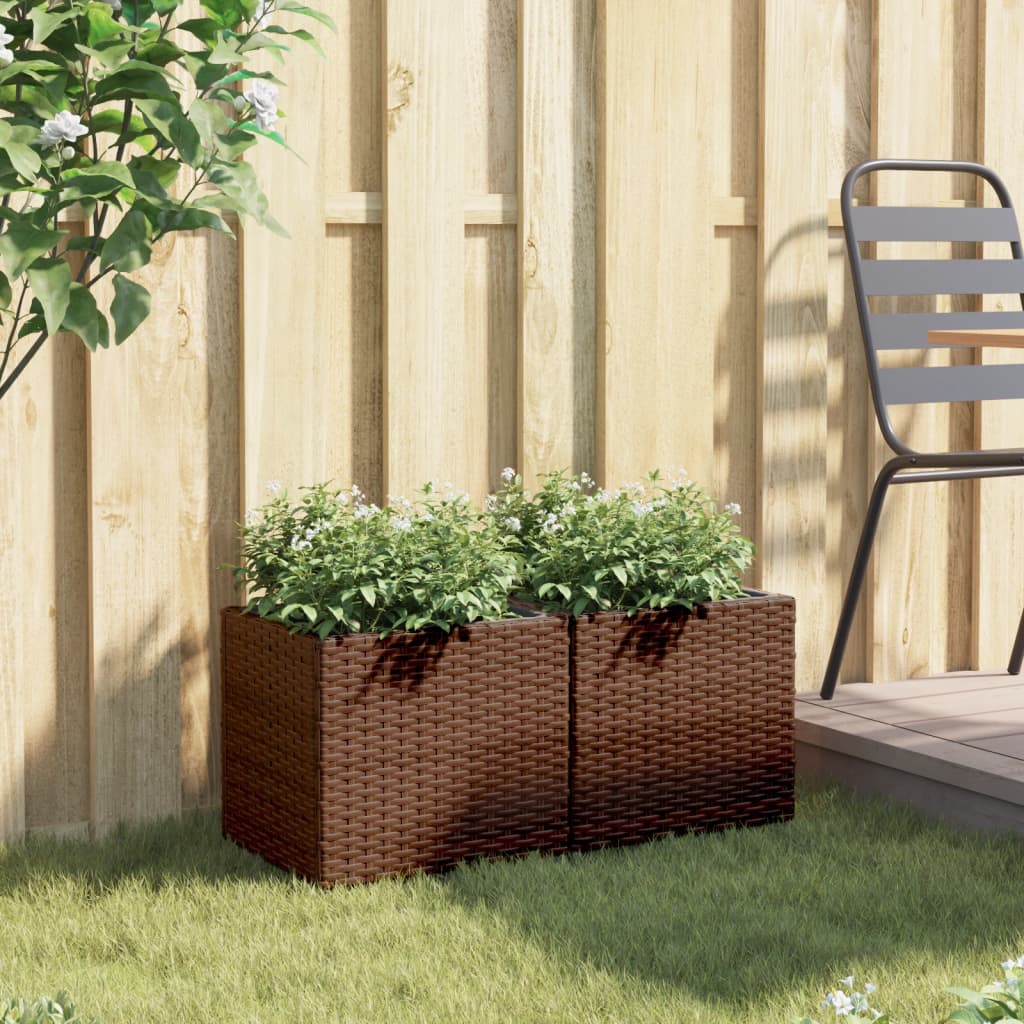 2 db barna polyrattan kerti ültetőláda 36x30x32 cm