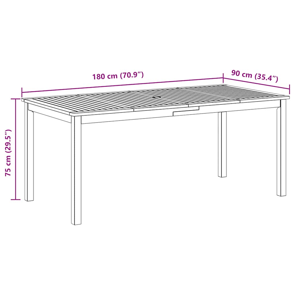 tömör akácfa kerti étkezőasztal 180 x 90 x 75 cm