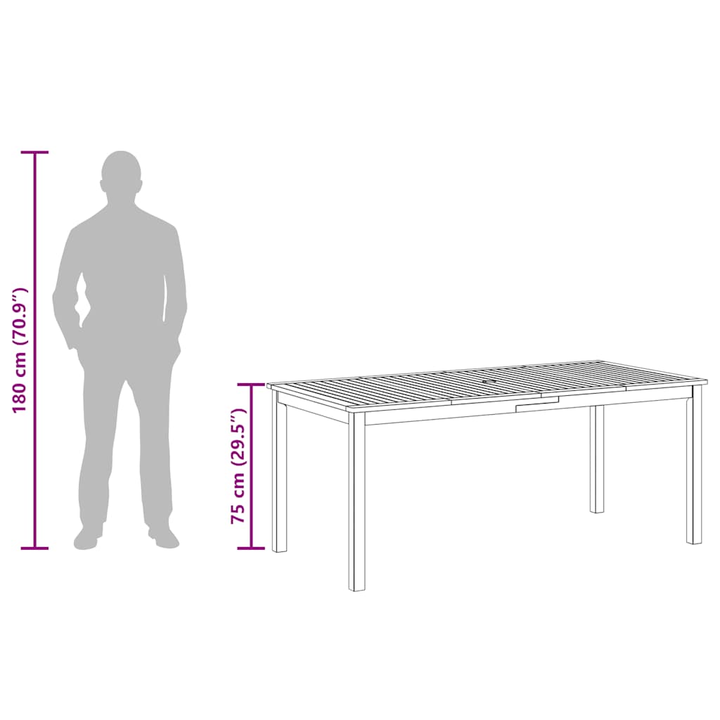 tömör akácfa kerti étkezőasztal 180 x 90 x 75 cm