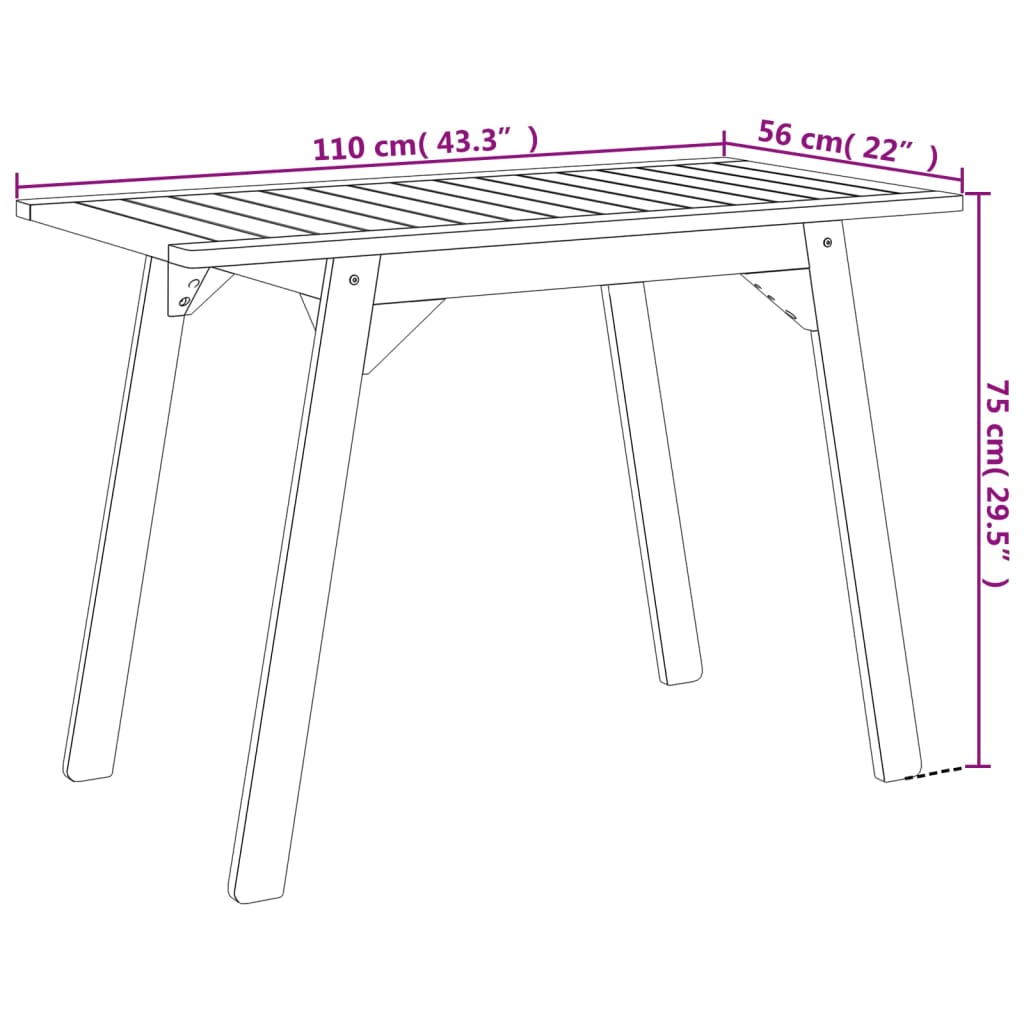 tömör akácfa kerti étkezőasztal 110 x 56 x 75 cm