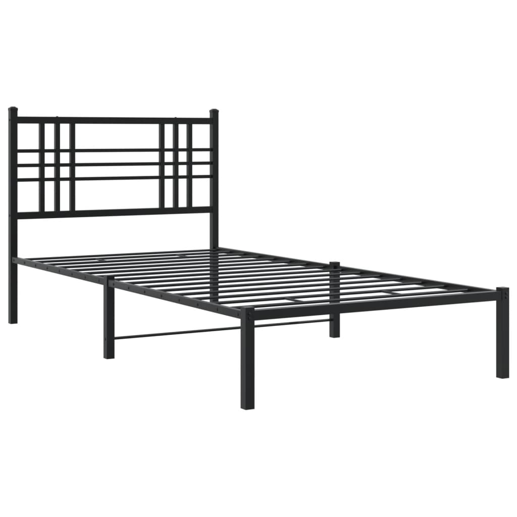 fekete fém ágykeret fejtámlával 90 x 190 cm