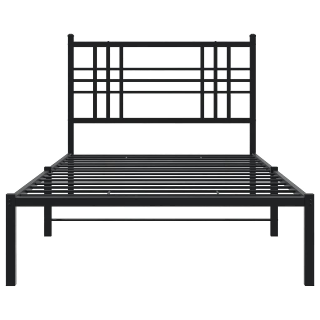 fekete fém ágykeret fejtámlával 90 x 190 cm