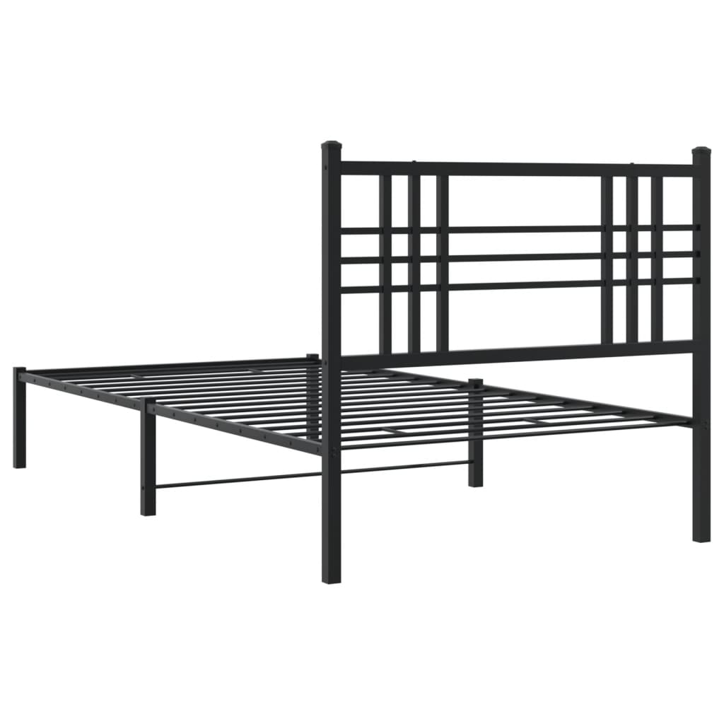 fekete fém ágykeret fejtámlával 90 x 190 cm