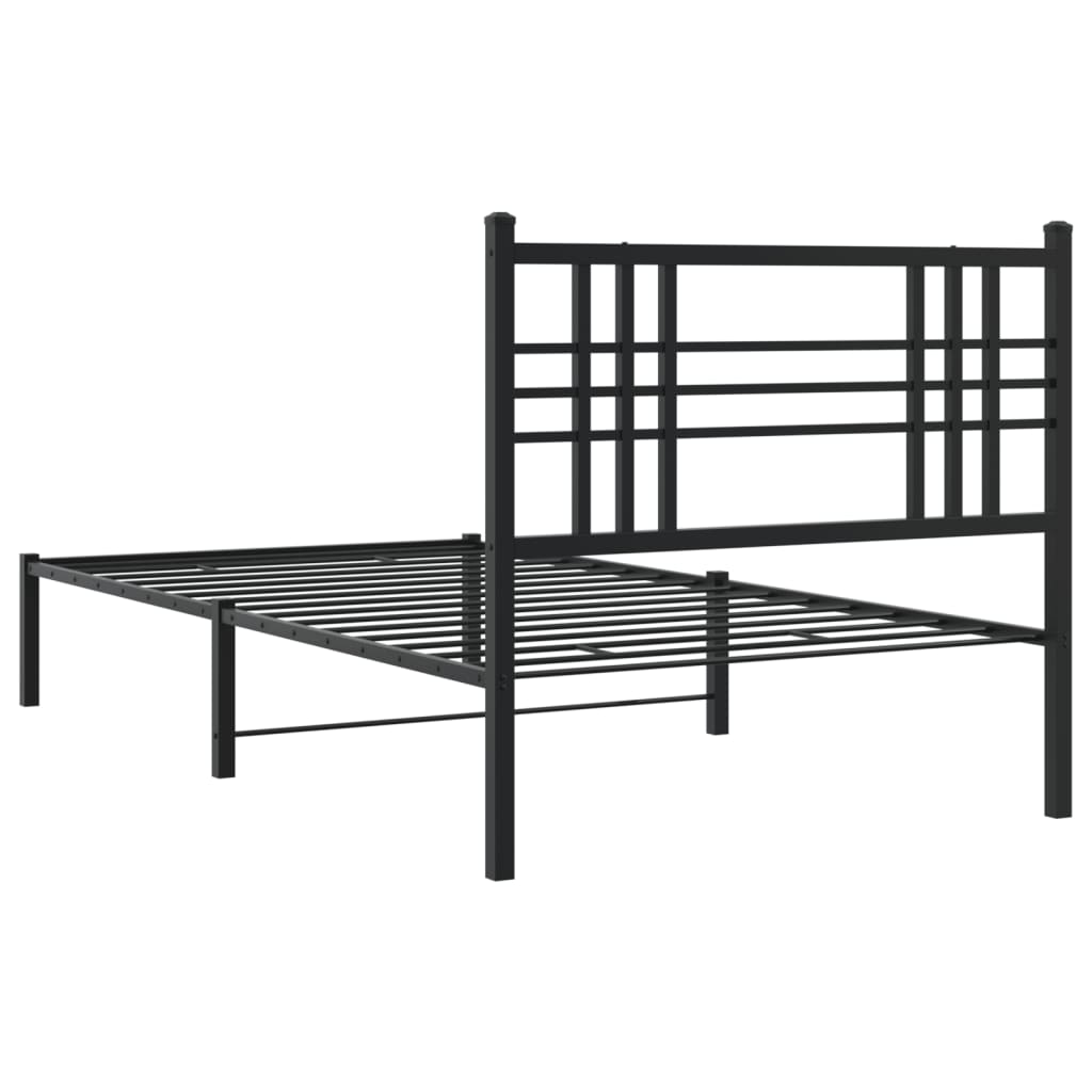 fekete fém ágykeret fejtámlával 90 x 200 cm