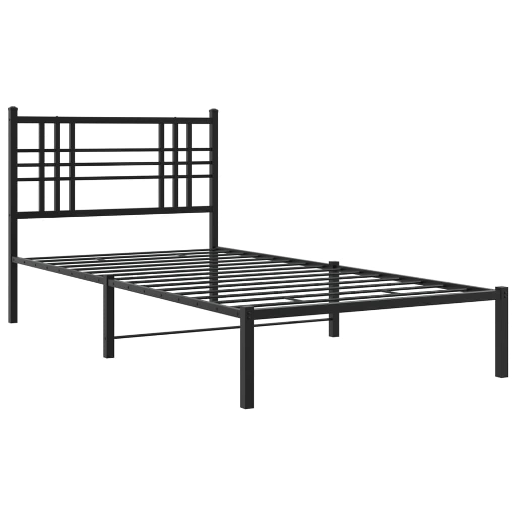 fekete fém ágykeret fejtámlával 100 x 200 cm