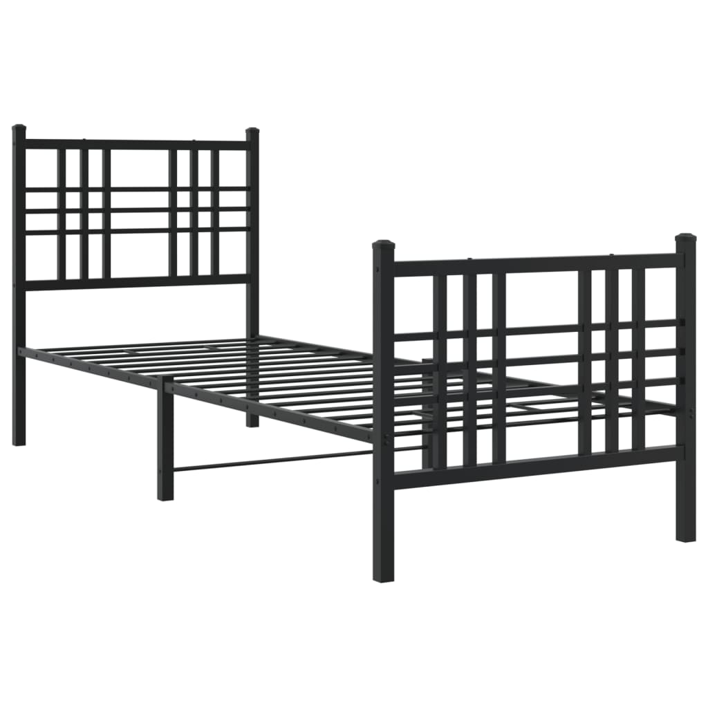 fekete fém ágykeret fej- és lábtámlával 75 x 190 cm