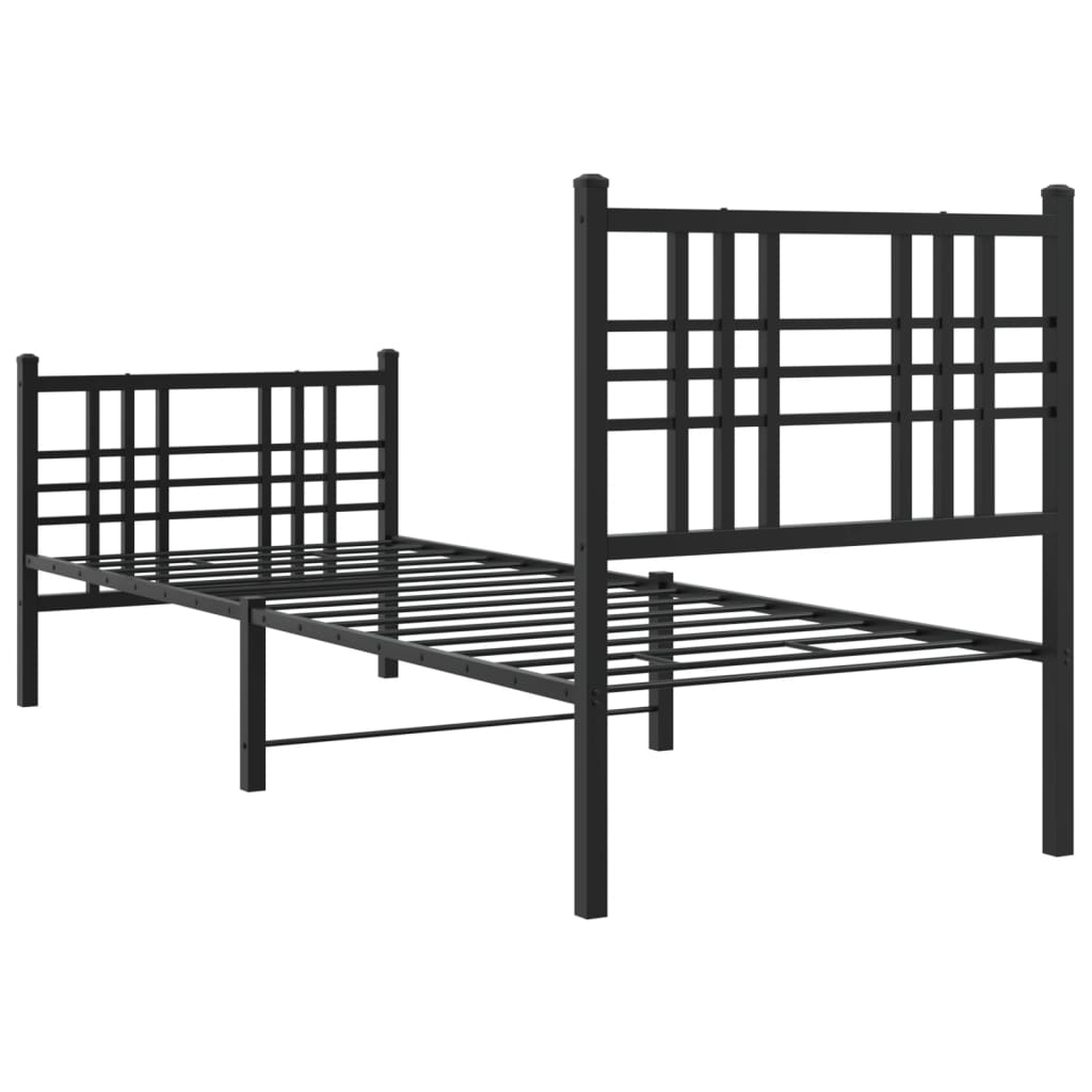 fekete fém ágykeret fej- és lábtámlával 75 x 190 cm