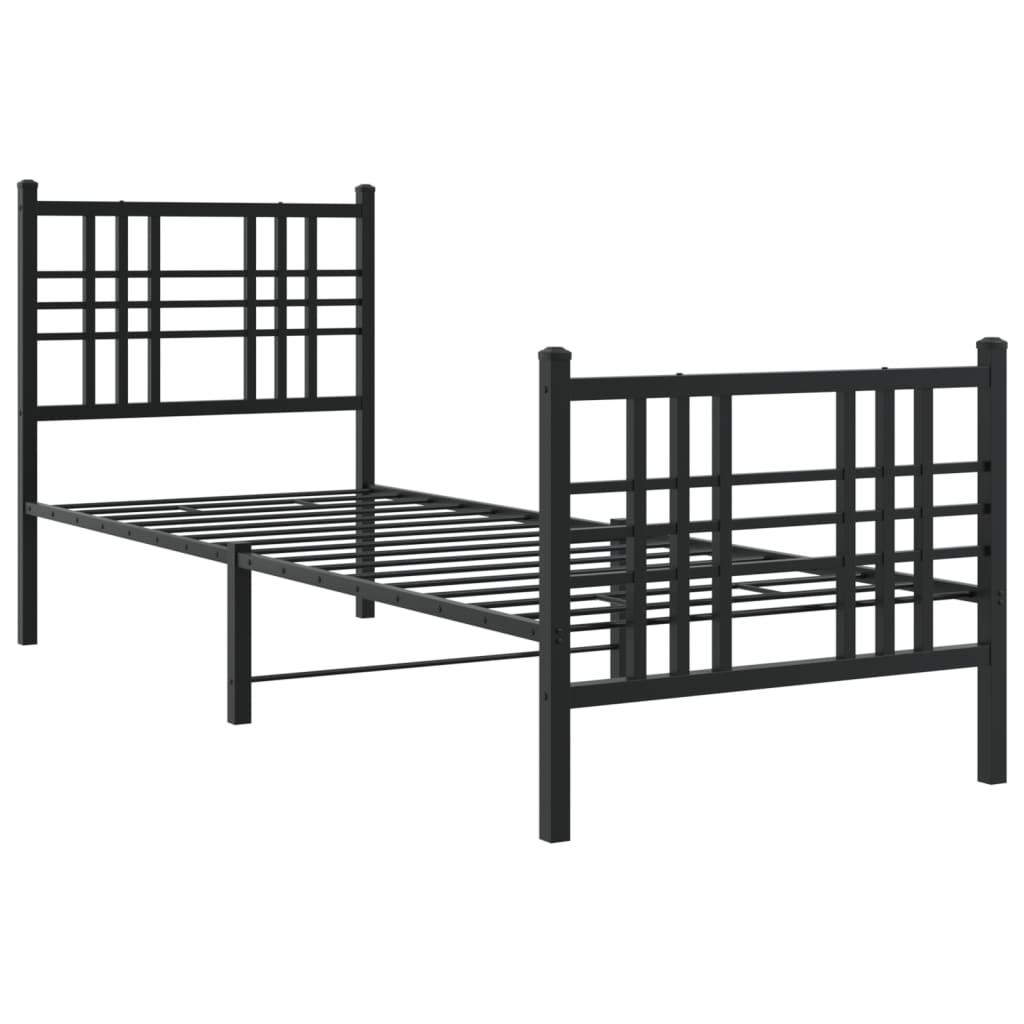 fekete fém ágykeret fej- és lábtámlával 80 x 200 cm