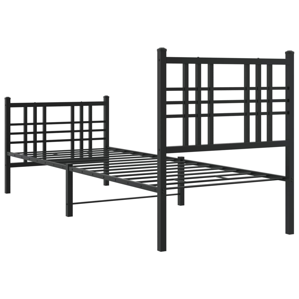 fekete fém ágykeret fej- és lábtámlával 80 x 200 cm