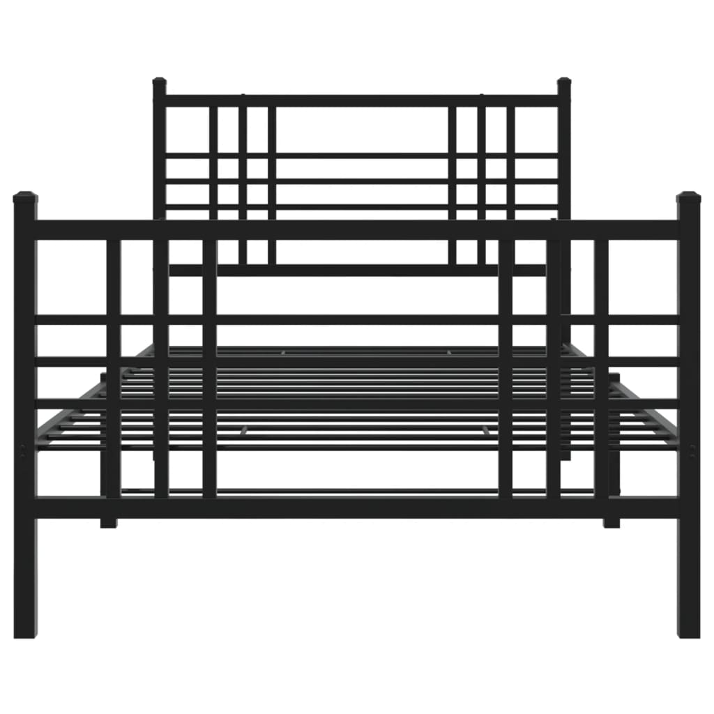 fekete fém ágykeret fej- és lábtámlával 90 x 190 cm