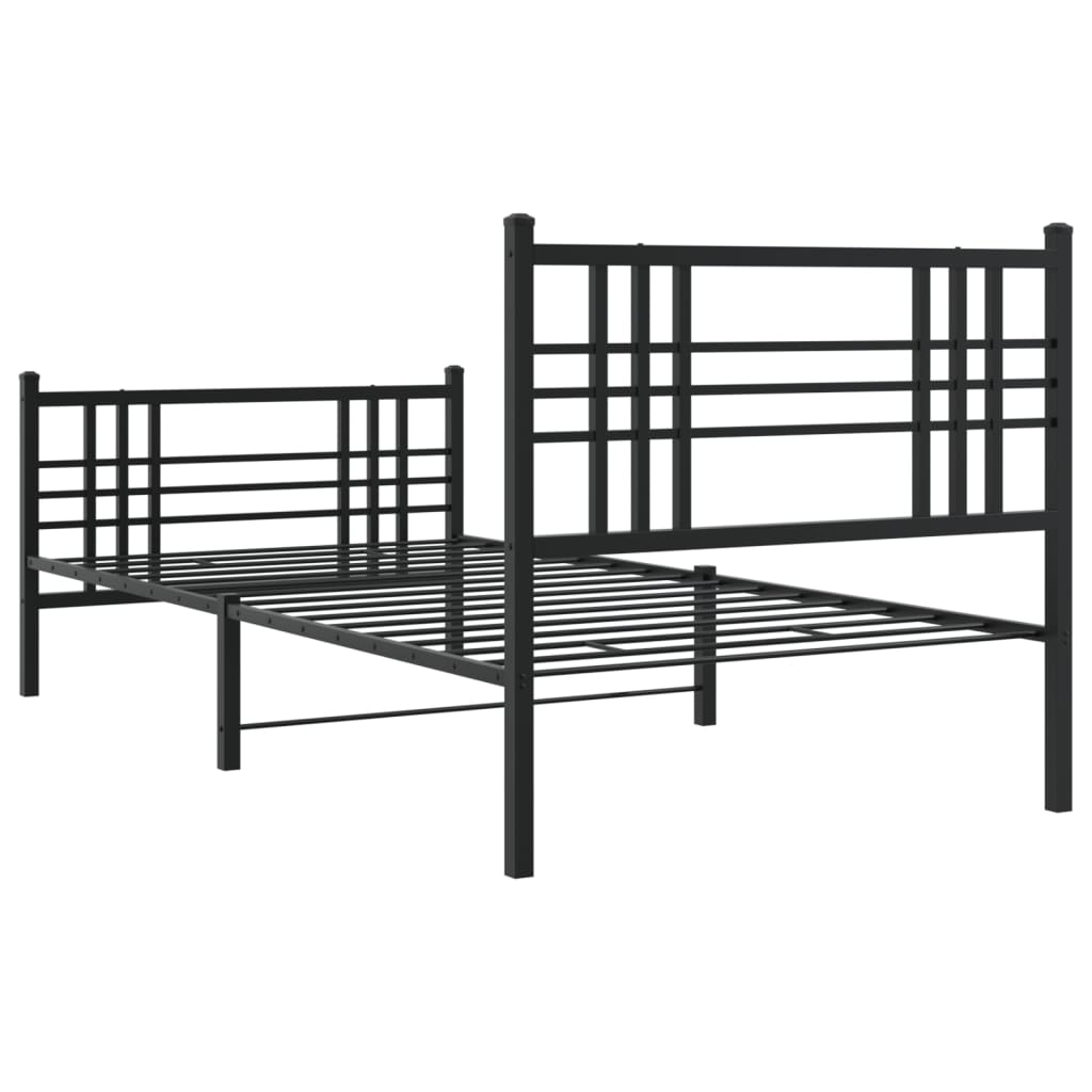 fekete fém ágykeret fej- és lábtámlával 90 x 190 cm