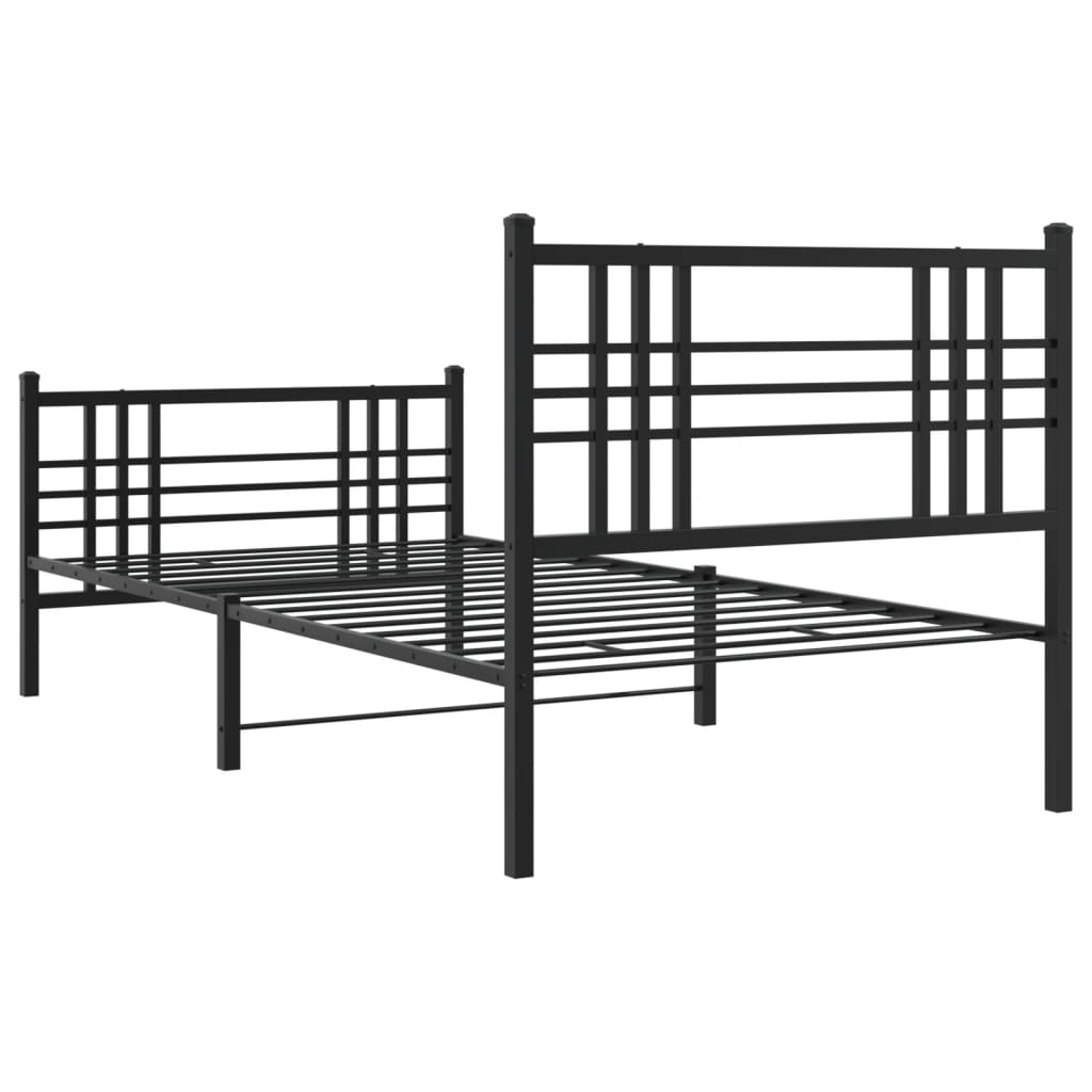 fekete fém ágykeret fej- és lábtámlával 100 x 200 cm