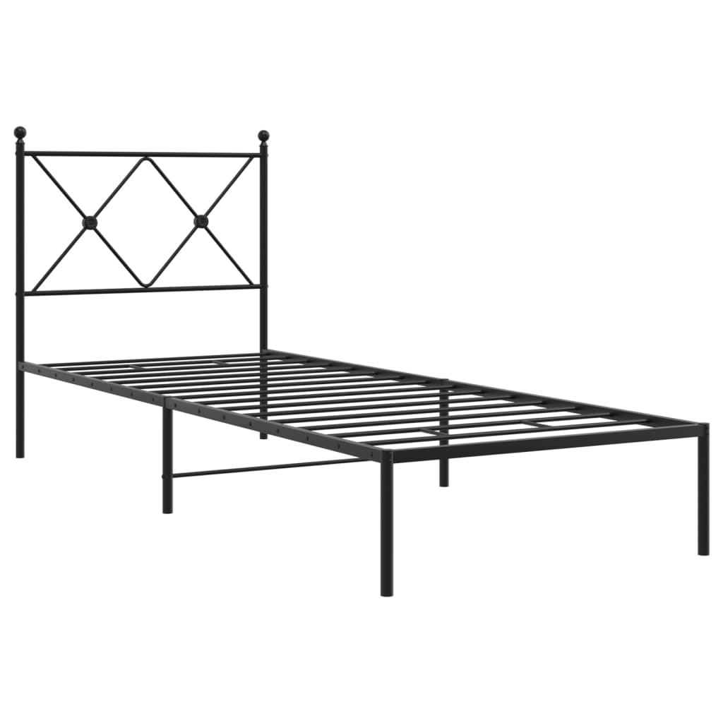 fekete fém ágykeret fejtámlával 75 x 190 cm