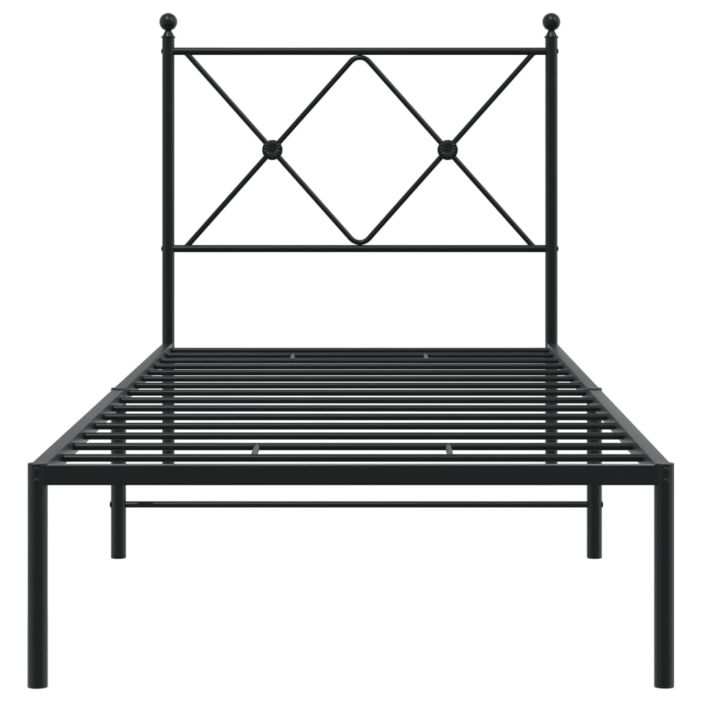fekete fém ágykeret fejtámlával 75 x 190 cm