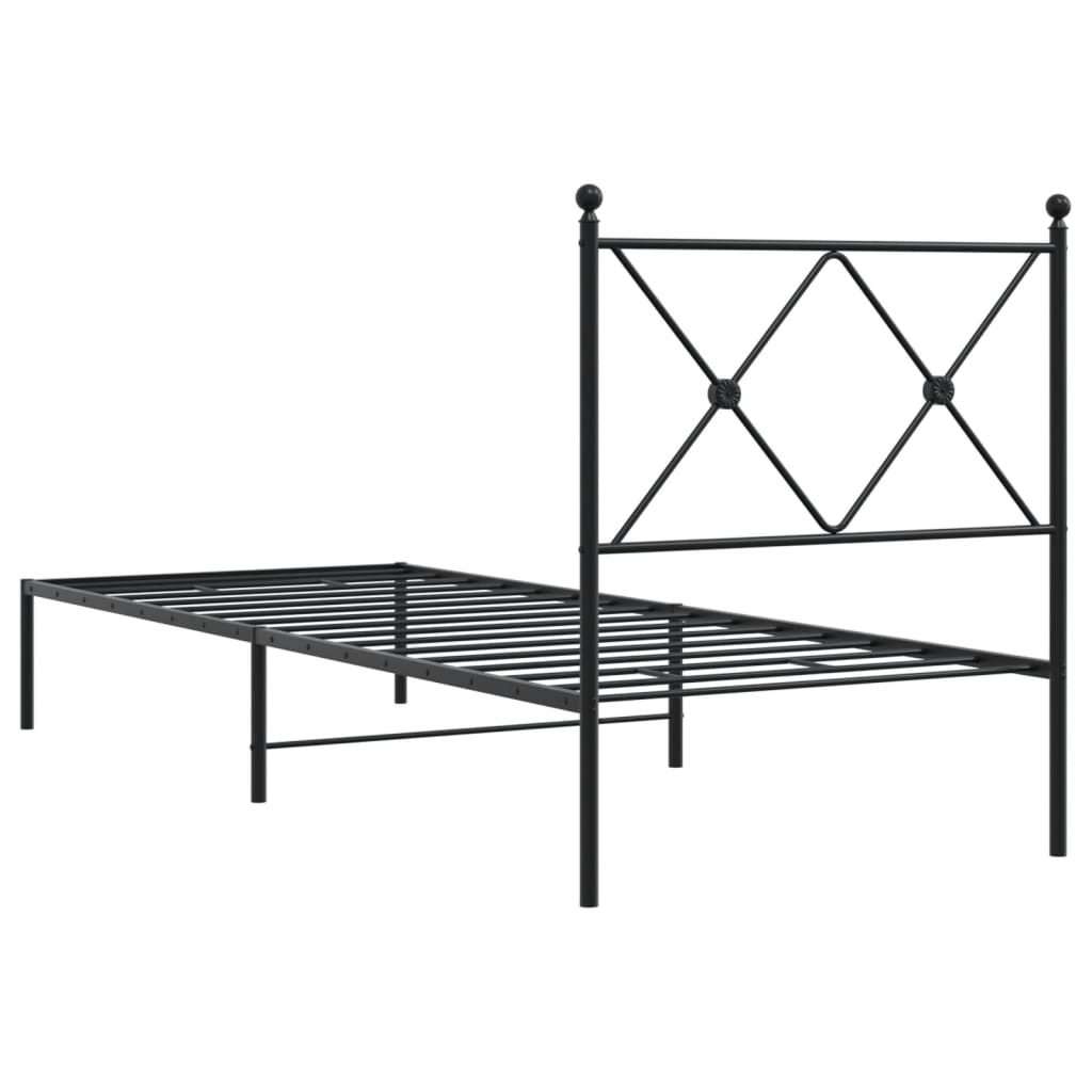fekete fém ágykeret fejtámlával 75 x 190 cm