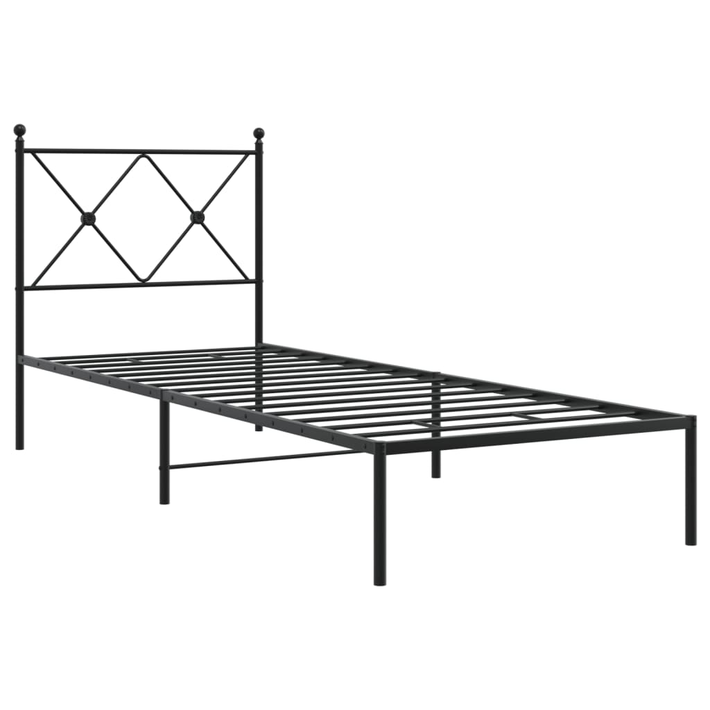 fekete fém ágykeret fejtámlával 80 x 200 cm