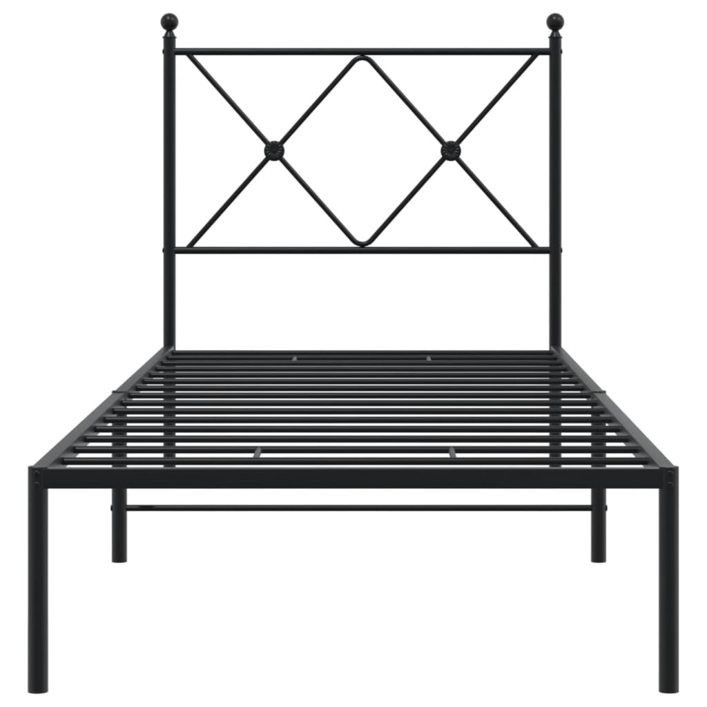 fekete fém ágykeret fejtámlával 80 x 200 cm