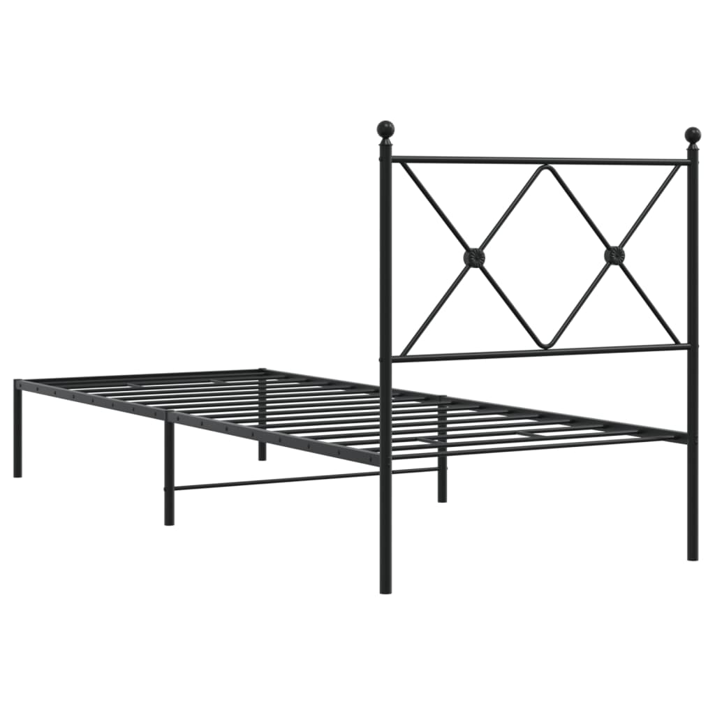 fekete fém ágykeret fejtámlával 80 x 200 cm