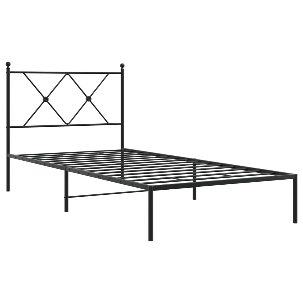 fekete fém ágykeret fejtámlával 90 x 190 cm